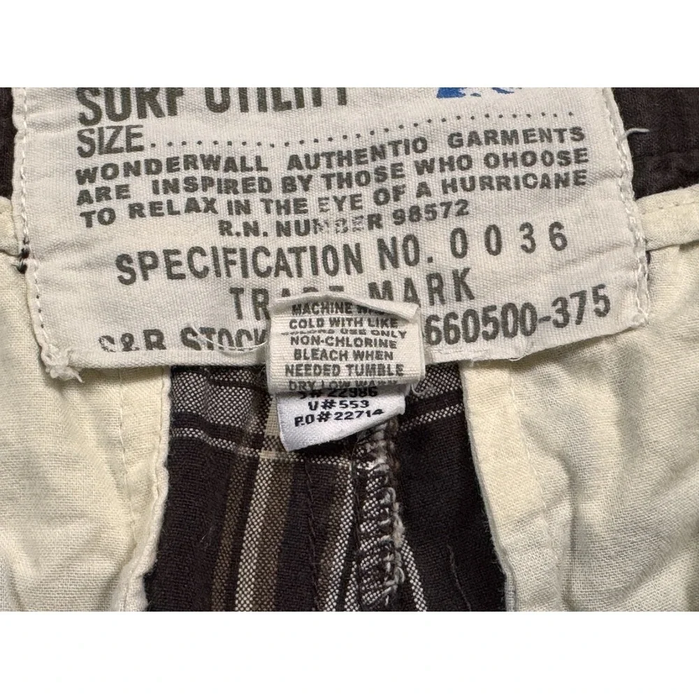 Wonderwall Surf Utility Plaid Cargo Shorts Men's‎ Size 34 Brown White